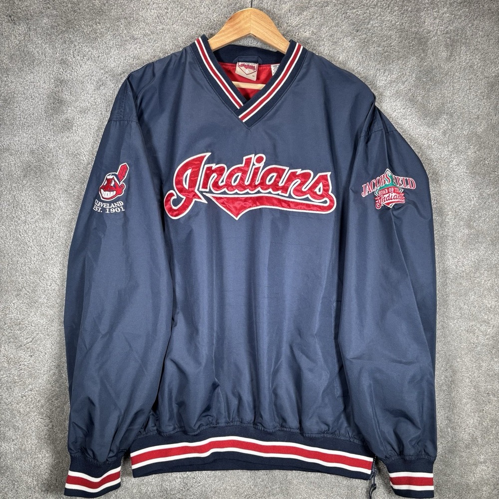Vintage Cleveland Indians Windbreaker Pullover Mens M Navy Blue Wahoo 90s